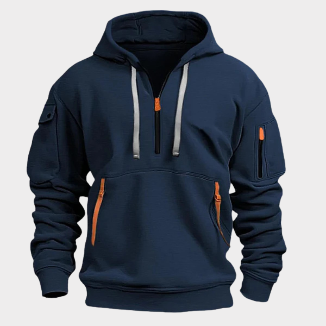 Hoodie met Halve Rits Heren Sweatshirt Verstelbare Kraag Capuchon Zwart Grijs Blauw voor Casual Dagelijks | Sansoti