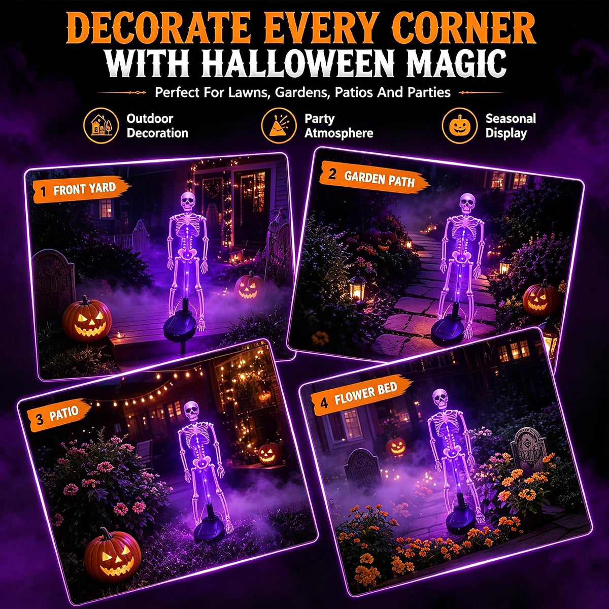 Skeleton Garden Stake Solar Lights, 2-Piece LED Pathway Decorative Outdoor Lighting for Halloween | Sansoti