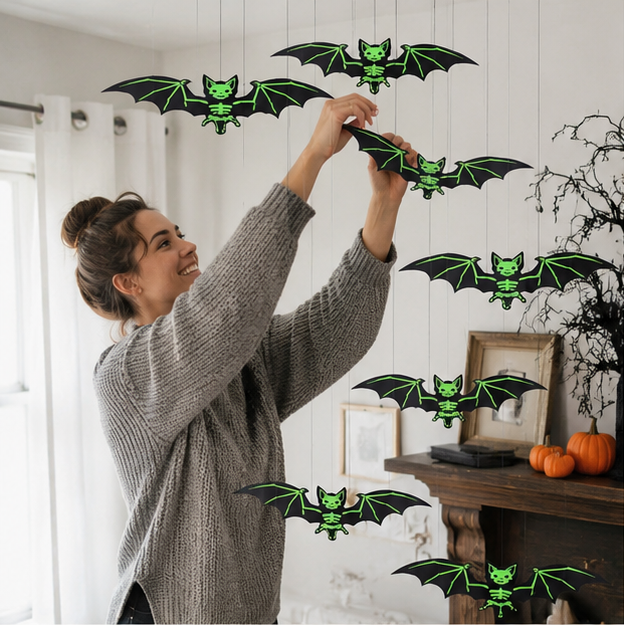 Hangende 3D Vleermuizen Glow-in-the-Dark 10 Stuks Halloween Decoratie Feest Indoor Outdoor Wanddecoratie | Sansoti