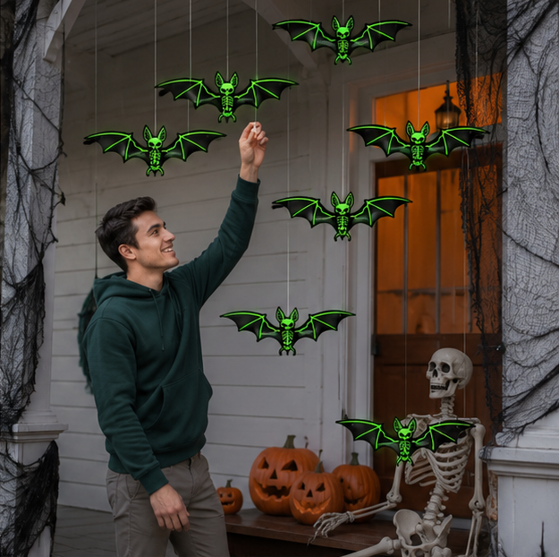 Hangende 3D Vleermuizen Glow-in-the-Dark 10 Stuks Halloween Decoratie Feest Indoor Outdoor Wanddecoratie | Sansoti