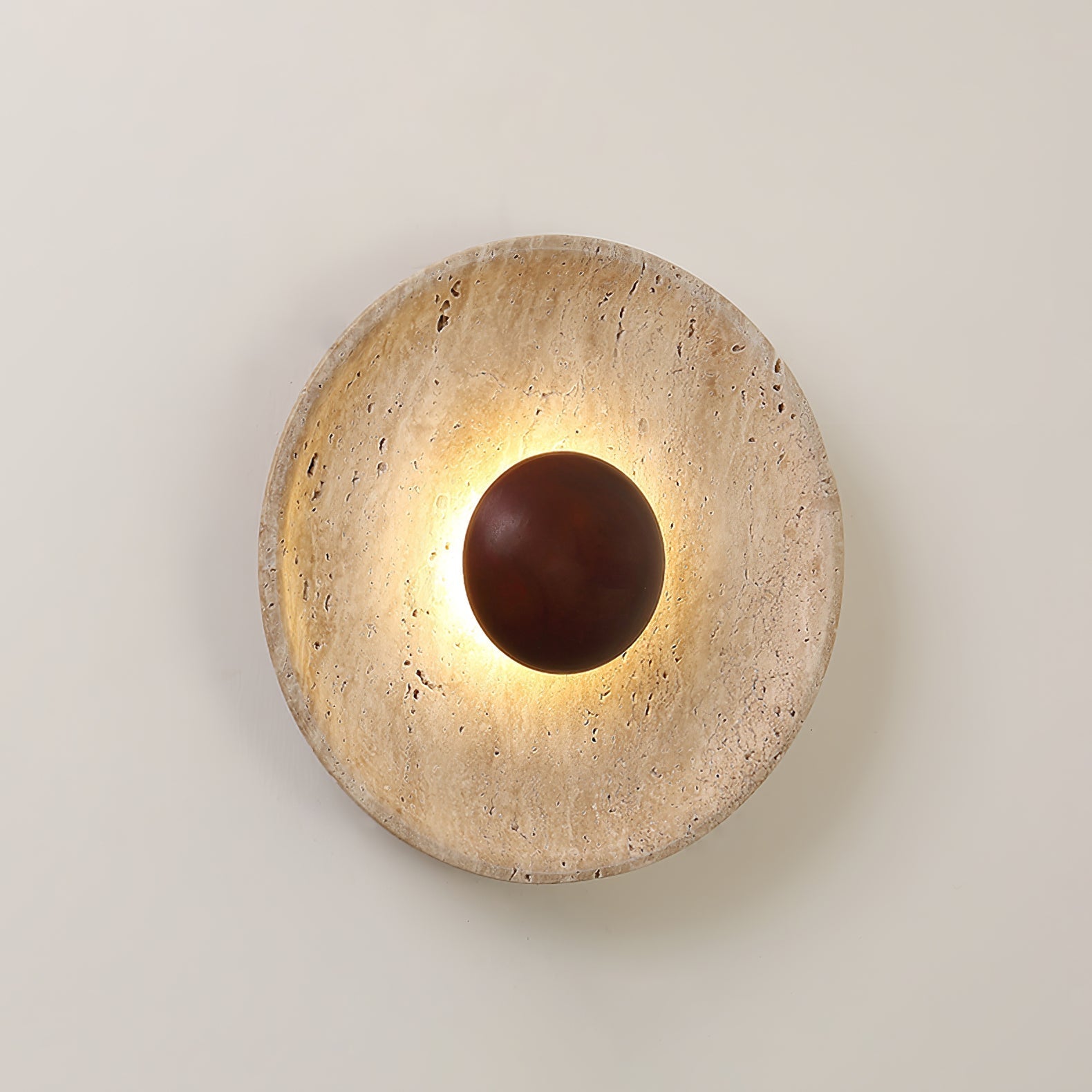 Wandleuchte Travertin Holz Rund Warmes Licht Wohnzimmer Schlafzimmer Flur Naturstein Design Wandleuchte Innen | Restfield