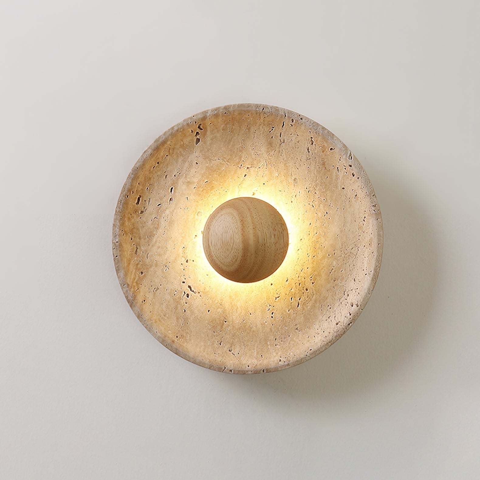 Wandleuchte Travertin Holz Rund Warmes Licht Wohnzimmer Schlafzimmer Flur Naturstein Design Wandleuchte Innen | Restfield