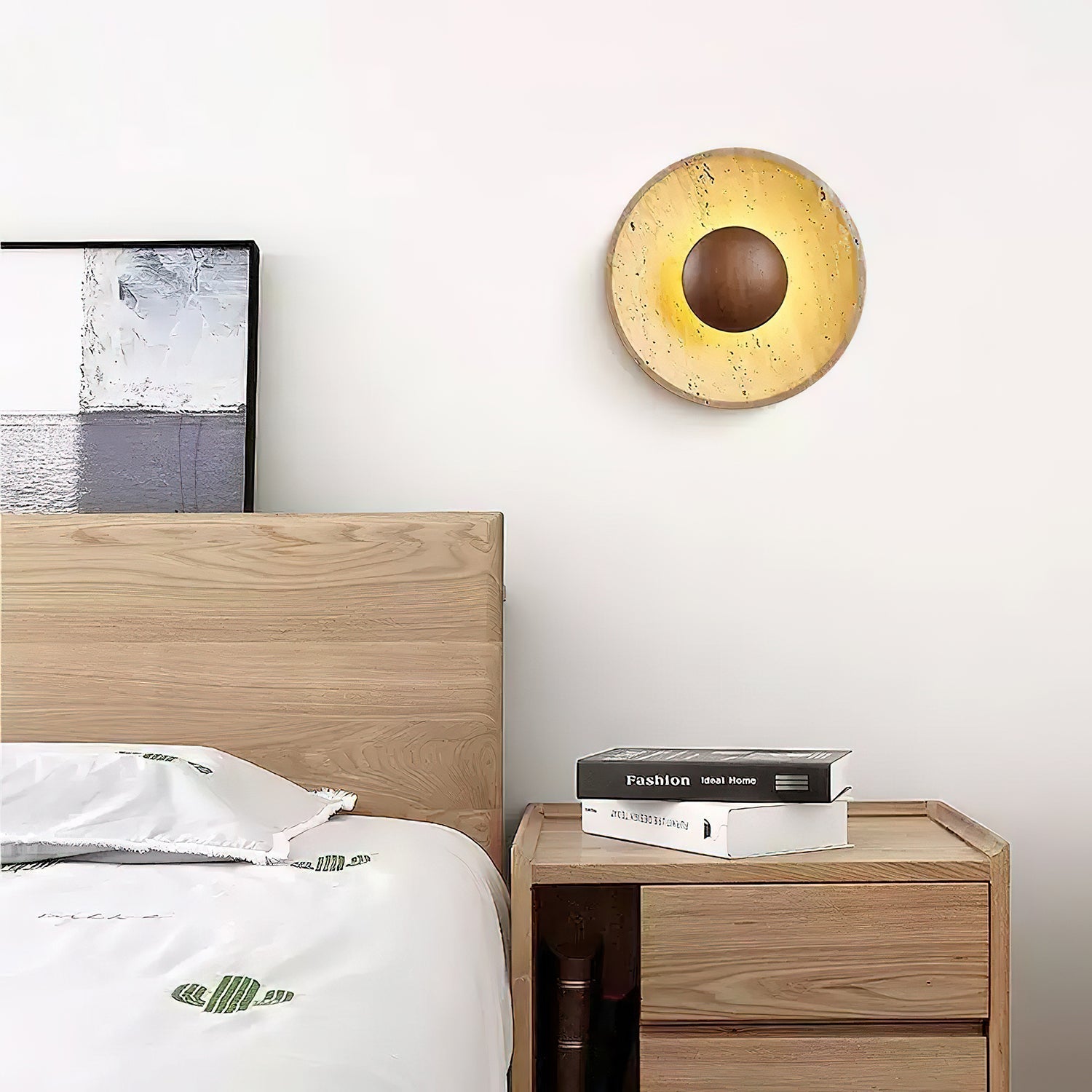 Wandleuchte Travertin Holz Rund Warmes Licht Wohnzimmer Schlafzimmer Flur Naturstein Design Wandleuchte Innen | Restfield