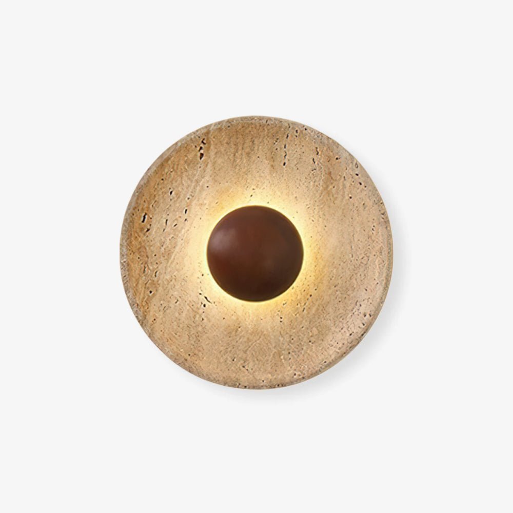 Wandleuchte Travertin Holz Rund Warmes Licht Wohnzimmer Schlafzimmer Flur Naturstein Design Wandleuchte Innen | Restfield