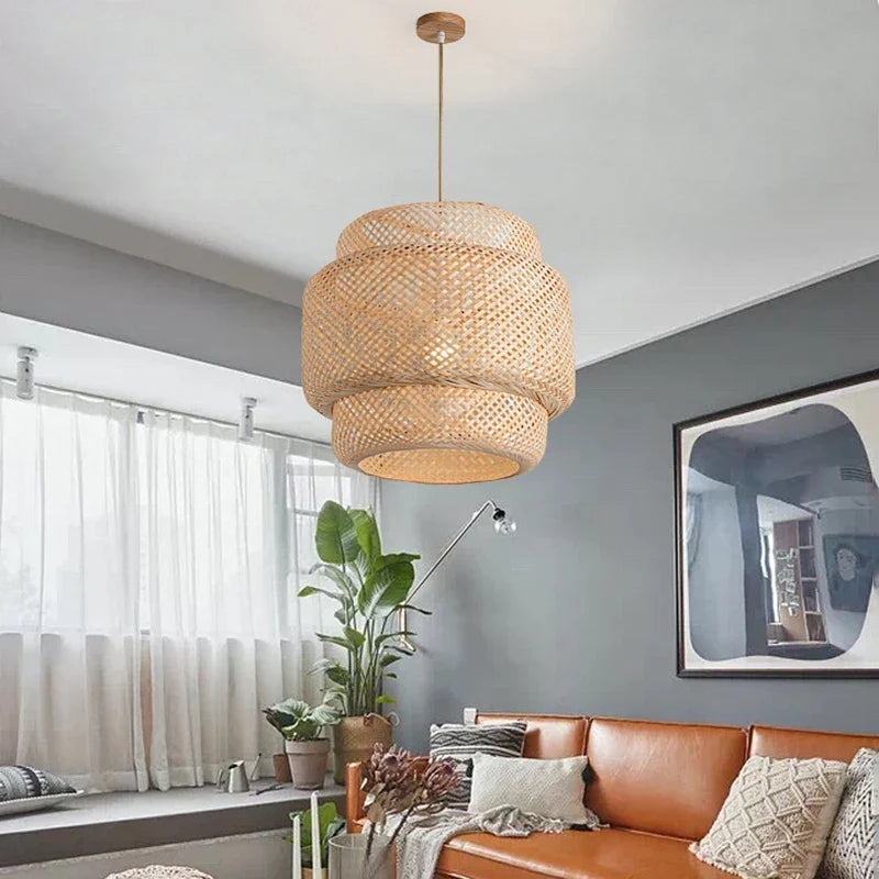 Gevlochten Hanglamp Bamboe Naturel E27 Ø30cm Woonkamer Slaapkamer Rustieke Verlichting Scandinavisch | Sansoti