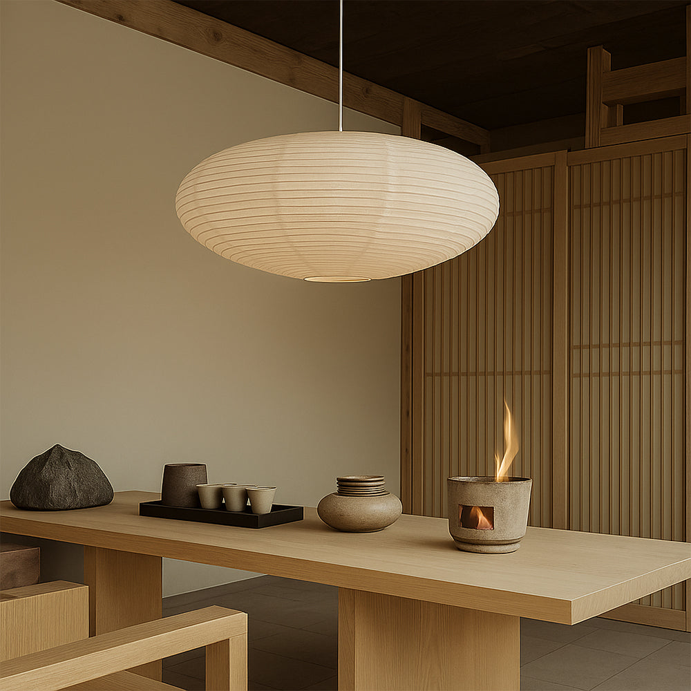 Handmade Cotton Paper Pendant Light Ø50/60cm E27 Wabi-Sabi Style Lighting Dining Room Bar Minimalist Design | Sansoti