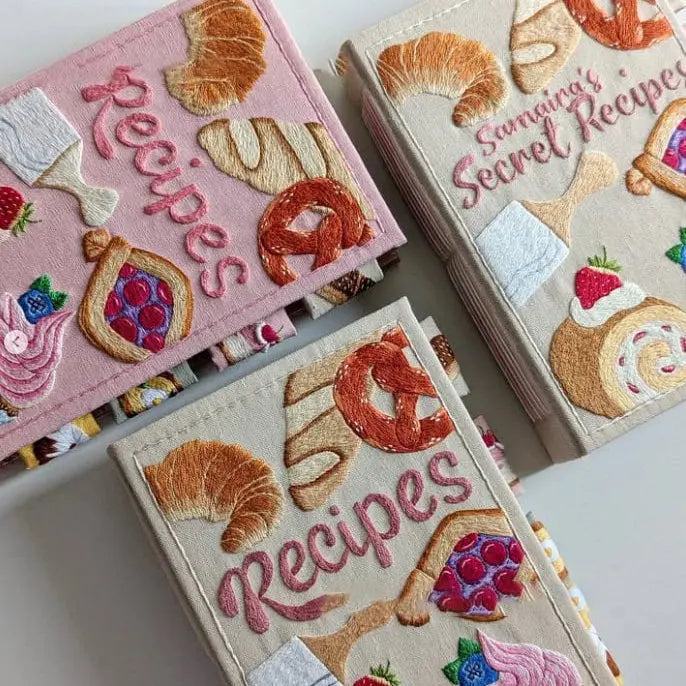 Handgemaakt Receptenboek met Geborduurd Omslag en Spatwaterdichte Pagina's | Sansoti