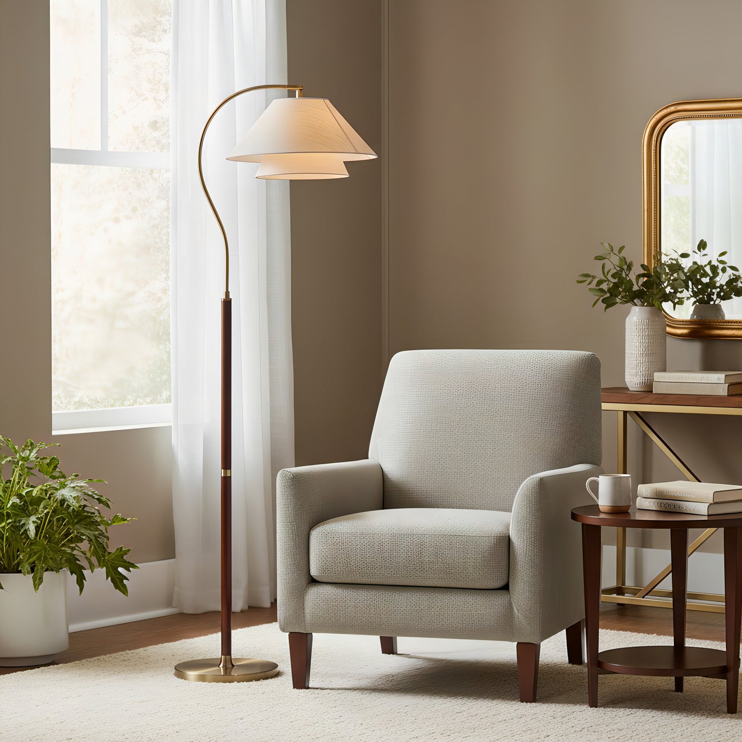 Luxuriöse Stehleuchte mit doppeltem Stoffschirm und Holzdetails – 155 cm hohes Design-Statement | Restfield