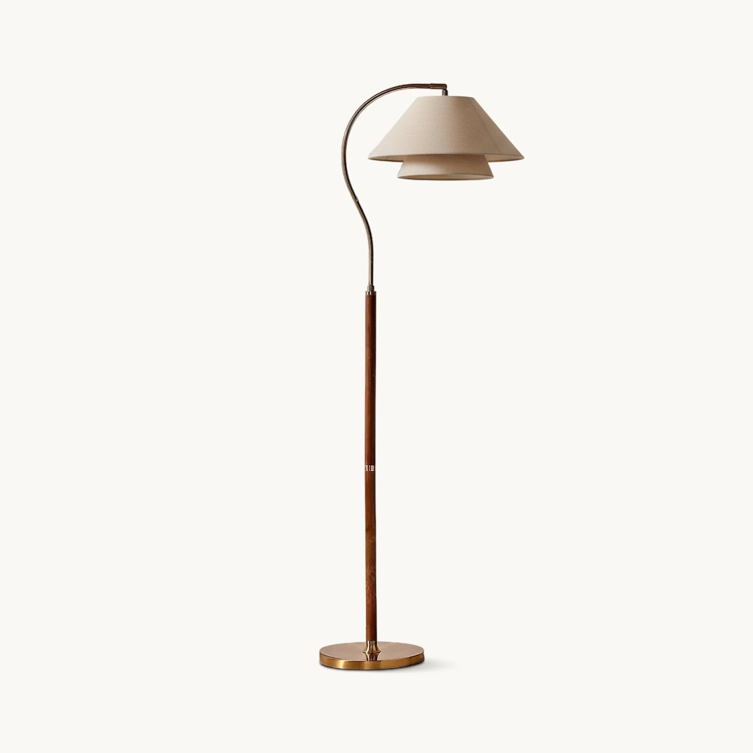 Luxuriöse Stehleuchte mit doppeltem Stoffschirm und Holzdetails – 155 cm hohes Design-Statement | Restfield