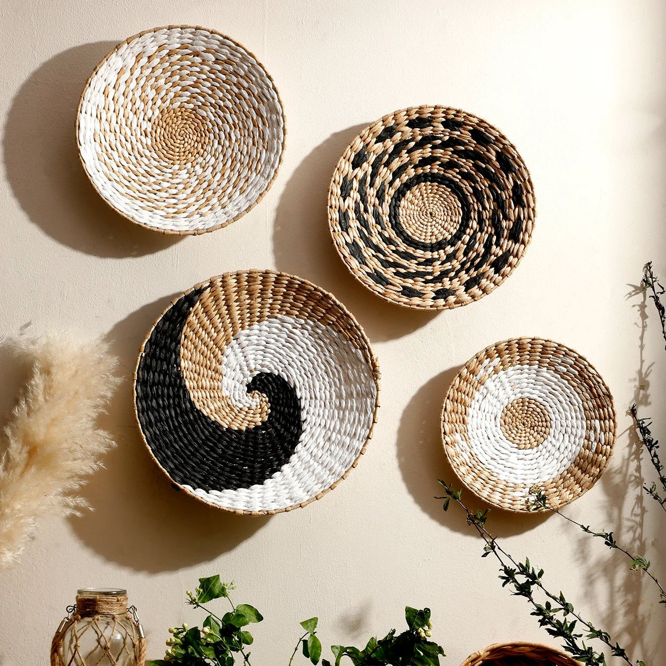 Handgeweven Zeegras Wanddecoratie Set - Bohemian Wandkunst Natuurlijke Texturen Unieke Patronen voor Rustieke en Moderne Interieurs | Sansoti