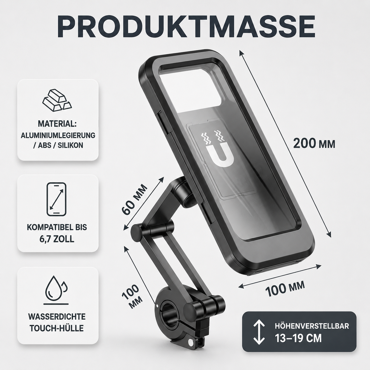 Smartphone-Halterung Motorrad Wasserdicht 360° Drehbar Fahrrad-Handyhalterung Lenkerbefestigung Universal Schwarz | Sansoti