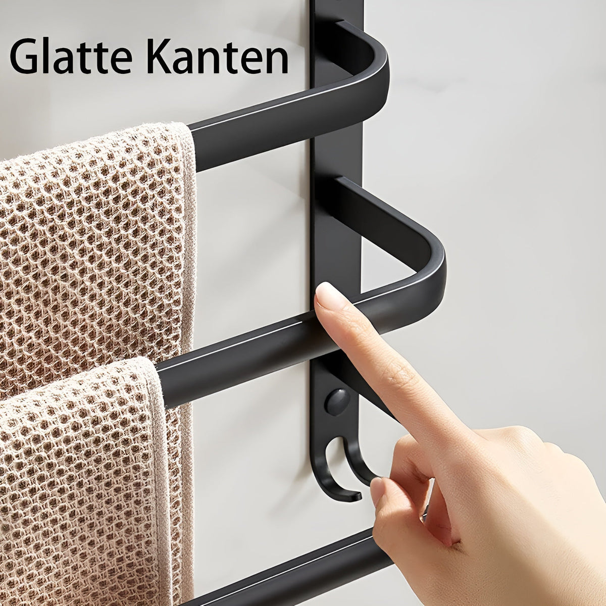 Wandmontierter Handtuchhalter aus Aluminium, 3 Ebenen, Schwarz, Badezimmer, Wellness, platzsparendes Design, Handtuchregal | Sansoti