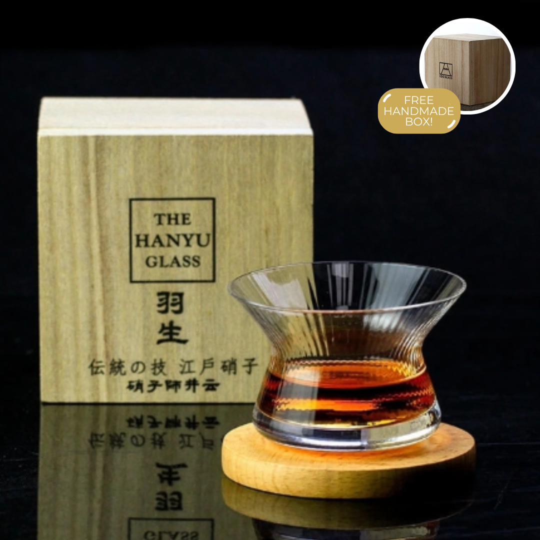 Kristalglazen Whiskeyglas met Trechterdesign 170ml voor Aromatische Ervaring | Handgemaakt Japans Drinkglas met Houten Kist | Premium Whiskyglazen Set voor Kenners Liefhebbers Cadeau | Sansoti