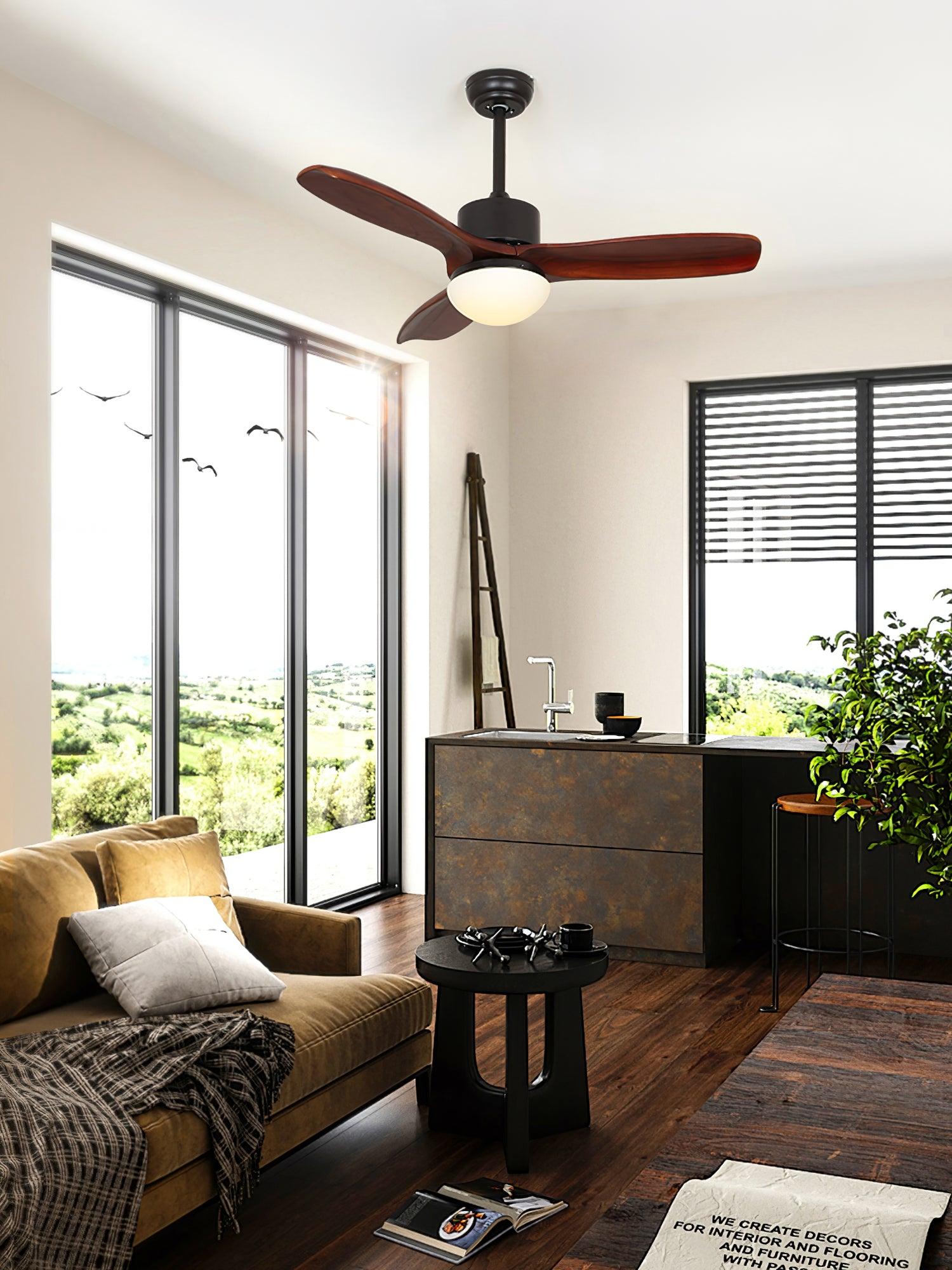 Scandinavische Plafondventilator met Verlichting Elegance Naturel – Vierkanten Houten Bladen met LED-Lamp & Afstandsbediening | Sansoti