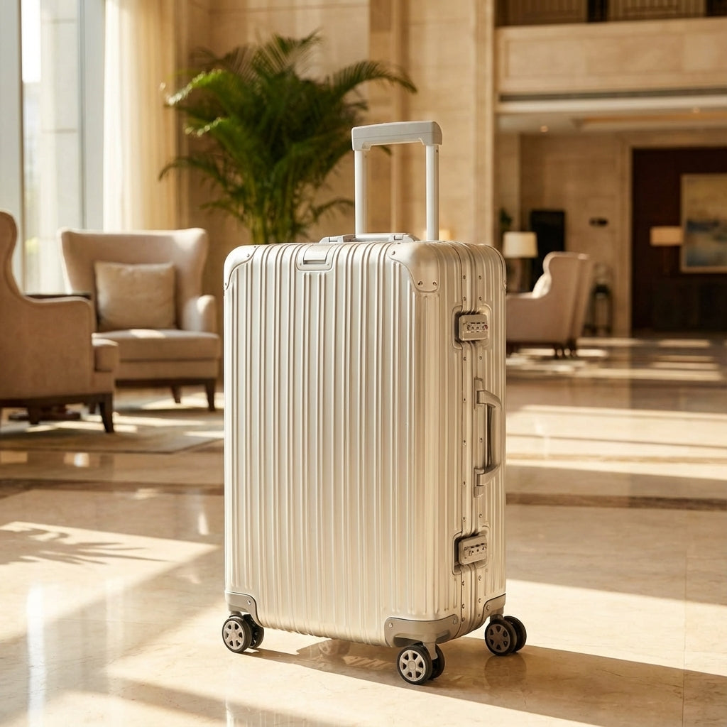 Hardshell Reiskoffer Aluminium-Magnesium Wieltjes TSA-Slot Handbagage XL Vakantie Business Travel Trolley | Sansoti