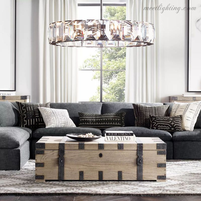 Runder Kristallkronleuchter 150 cm – 14 Lichtquellen Glas-Hängeleuchte für Esszimmer Wohnzimmer und Eingangsbereich | Sansoti