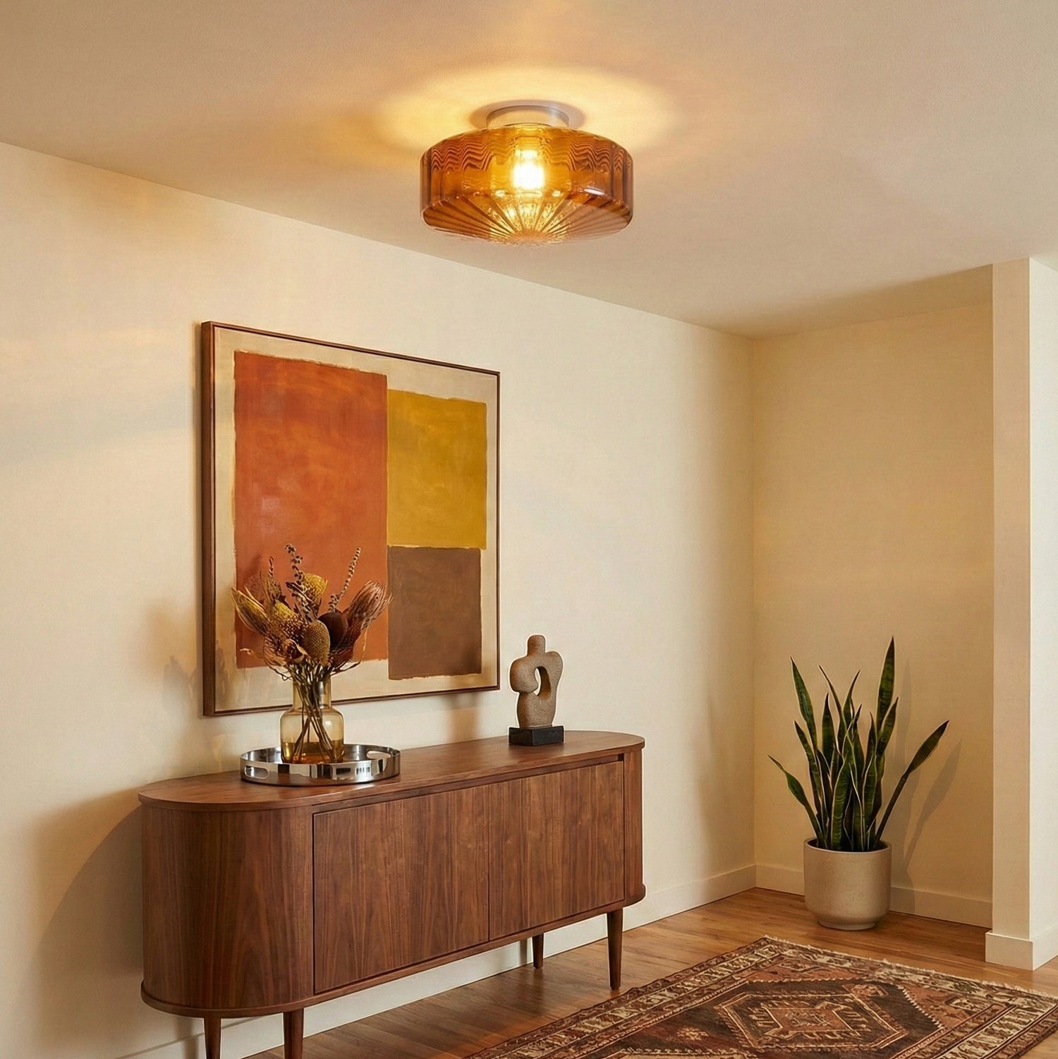 Plafondlamp Geribbeld Glas Chroom Vintage Modern Compacte Verlichting Hal | Sansoti