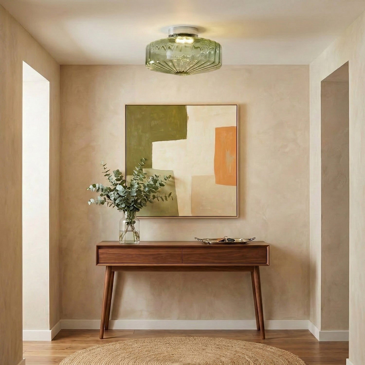 Plafondlamp Geribbeld Glas Chroom Vintage Modern Compacte Verlichting Hal | Sansoti