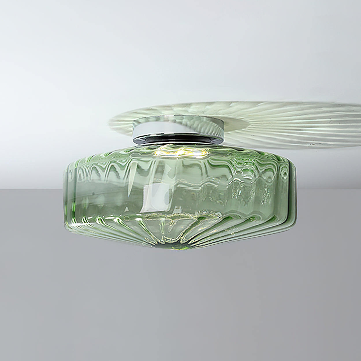 Plafondlamp Geribbeld Glas Chroom Vintage Modern Compacte Verlichting Hal | Sansoti