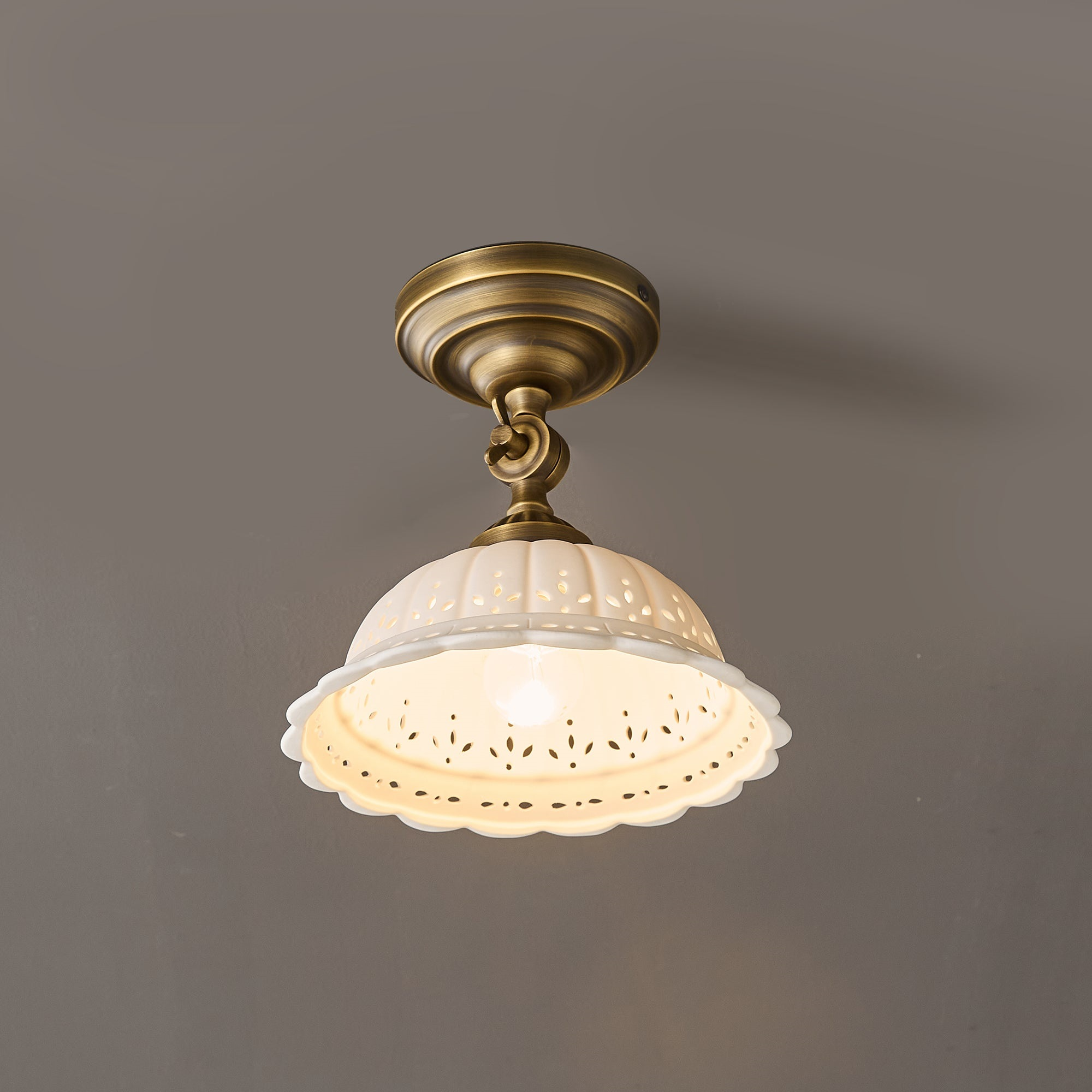 Haylea Plafondlamp Keramiek & Messing – Klassieke Entree Eetkamer Verlichting ø 22 cm | Sansoti