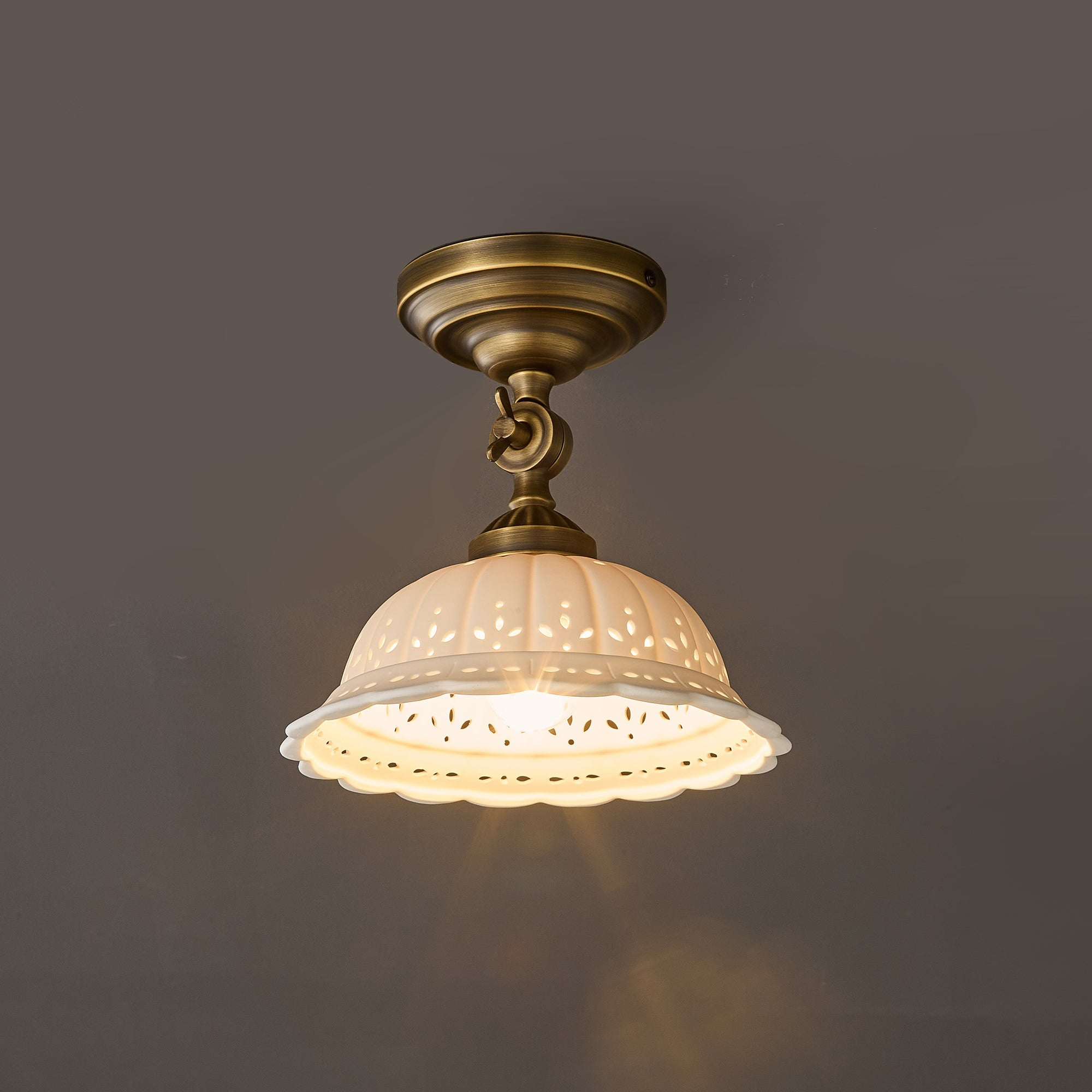 Haylea Plafondlamp Keramiek & Messing – Klassieke Entree Eetkamer Verlichting ø 22 cm | Sansoti