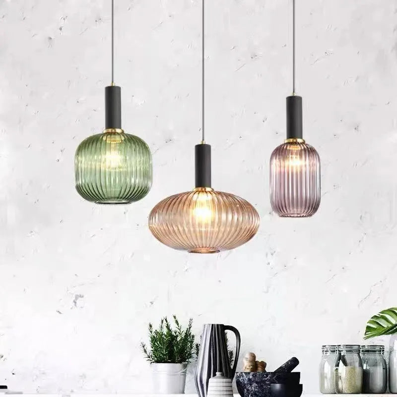 Hängelampe Buntglas Retro Nordisch E27 Weiß Grün Rosa Ø13 Ø30 Esszimmer | Restfield