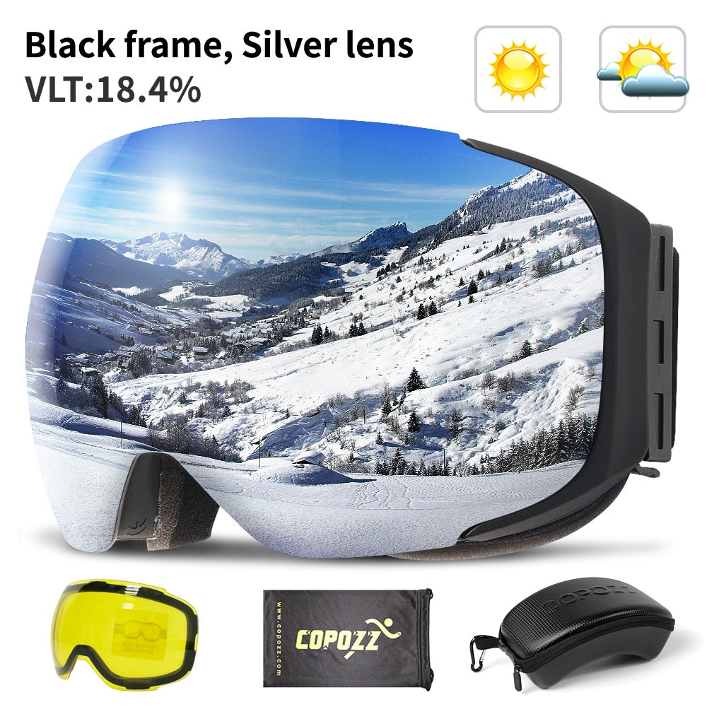 Skibrille mit magnetischem Linsensystem, UV400-Schutz, rutschfest, verstellbar und komfortabel für den Wintersport | Sansoti