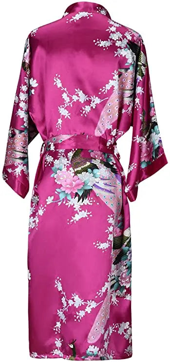 Satinmorgenmantel Kimono Damen Blumenmuster Kurz Luxuriöser Bademantel Junggesellinnenabschied Hausbekleidung Nachtwäsche Loungewear | Sansoti