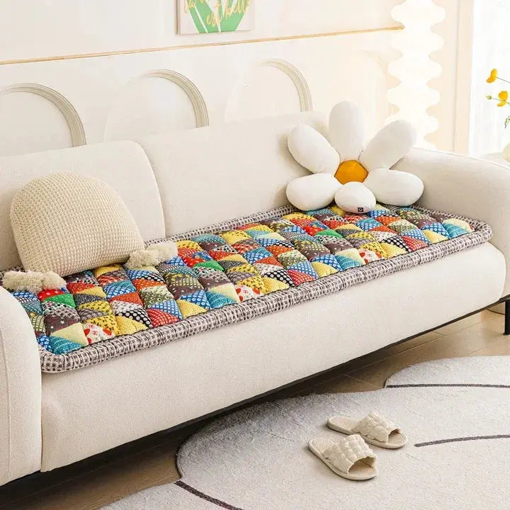 European Floral Print Sofa Cover – Woven Fabric Sofa Slipcover with Luxurious Look – Three-Seater Protector for Living Room | Sansoti