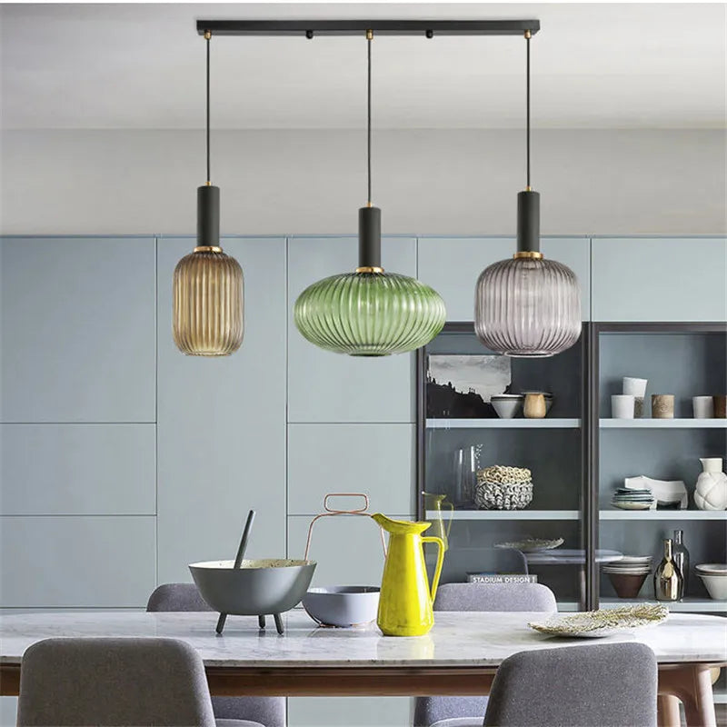 Hängelampe Buntglas Retro Nordisch E27 Weiß Grün Rosa Ø13 Ø30 Esszimmer | Restfield