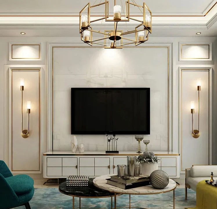 Wandleuchte aus Metall mit LED und doppeltem Lichtschein, Schwarz-Gold, modernes skandinavisches Design für Flur und Wohnzimmer | Sansoti