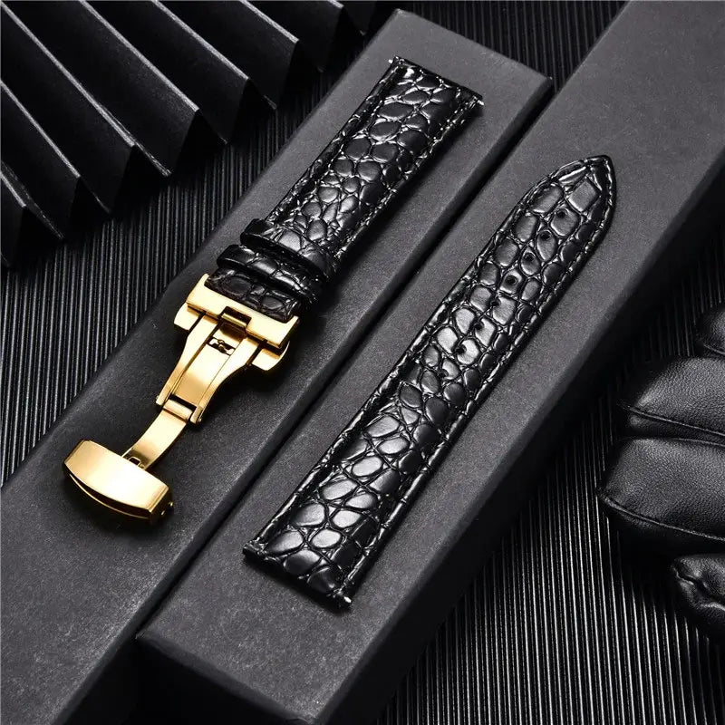 Lederarmband für Smartwatches mit Krokodilmuster, Premiumleder, feuchtigkeitsabweisendes Sportarmband, elegantes Armband, verstellbar | Sansoti
