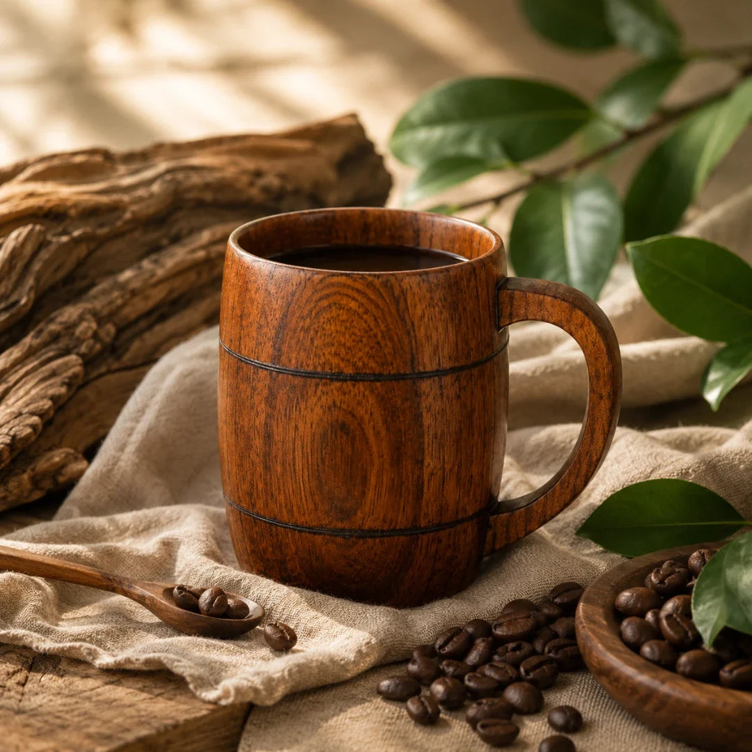 Handgefertigter Holzbecher mit natürlicher Maserung für Tee, Kaffee und Heißgetränke | Sansoti