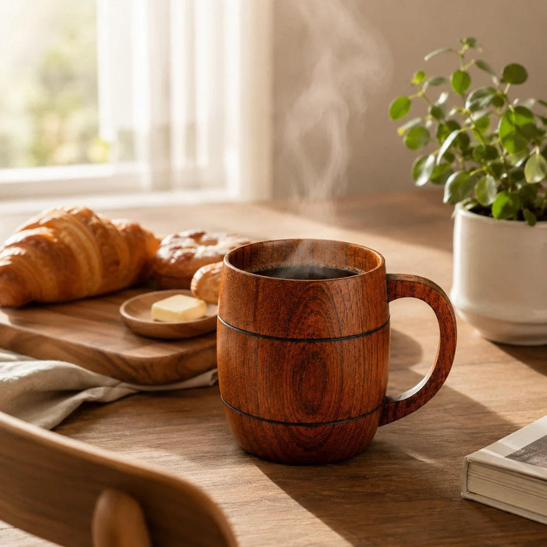 Handgefertigter Holzbecher mit natürlicher Maserung für Tee, Kaffee und Heißgetränke | Sansoti