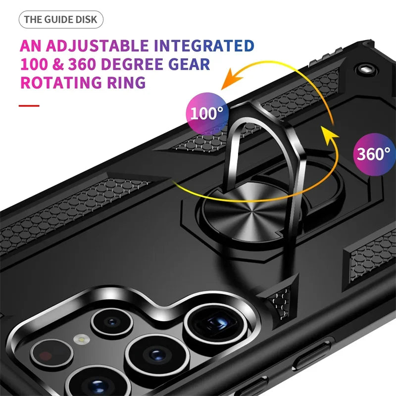 Reinforced Phone Case with Rotating Ring Holder and Magnetic Plate for Samsung Galaxy Smartphones | Sansoti