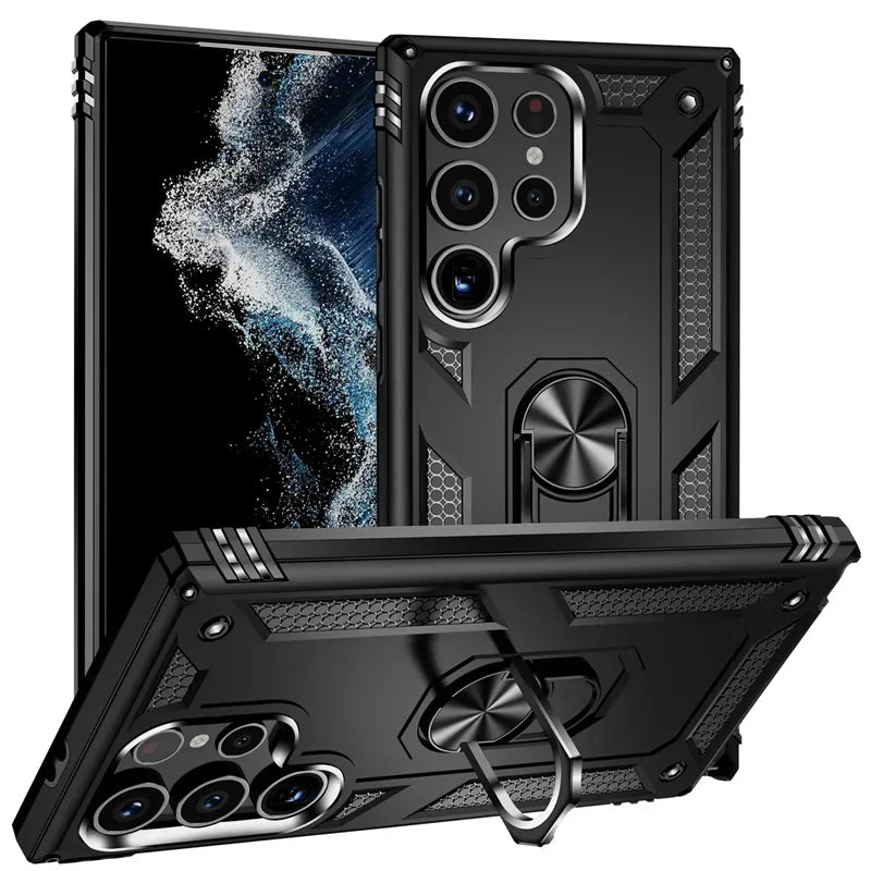 Reinforced Phone Case with Rotating Ring Holder and Magnetic Plate for Samsung Galaxy Smartphones | Sansoti