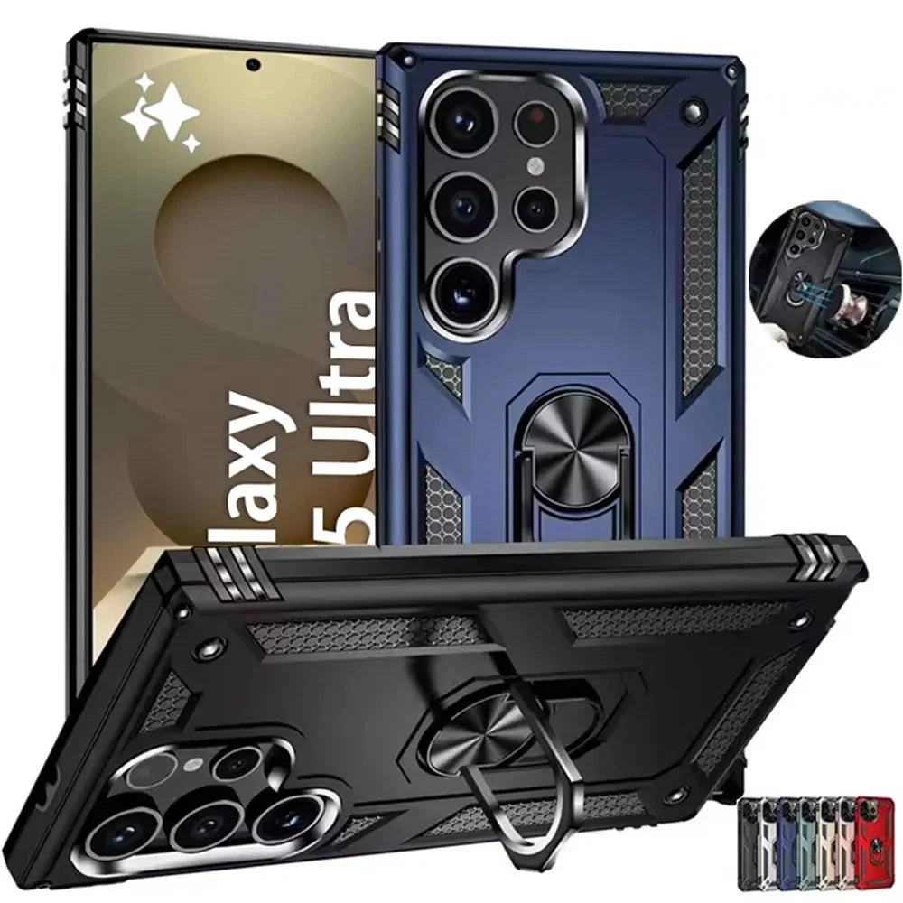 Reinforced Phone Case with Rotating Ring Holder and Magnetic Plate for Samsung Galaxy Smartphones | Sansoti