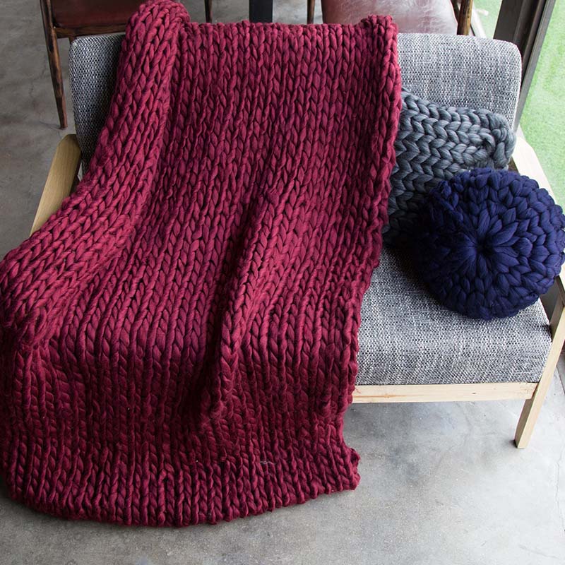 Knitted Throw with Chunky Pattern for Sofa and Bed Soft Woolen Blanket Cozy Knit Design Living Room Bedroom | Sansoti