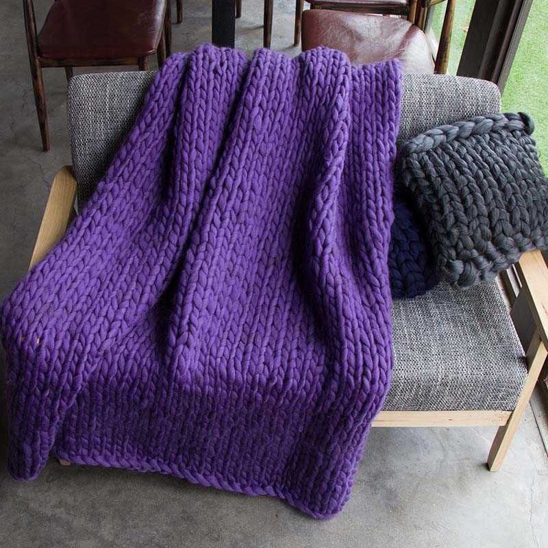 Knitted Throw with Chunky Pattern for Sofa and Bed Soft Woolen Blanket Cozy Knit Design Living Room Bedroom | Sansoti