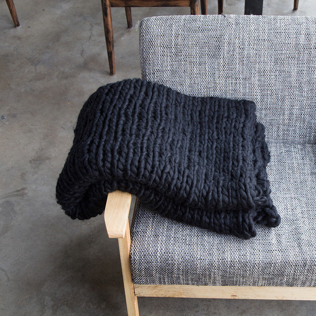 Knitted Throw with Chunky Pattern for Sofa and Bed Soft Woolen Blanket Cozy Knit Design Living Room Bedroom | Sansoti