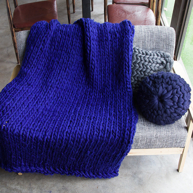 Knitted Throw with Chunky Pattern for Sofa and Bed Soft Woolen Blanket Cozy Knit Design Living Room Bedroom | Sansoti