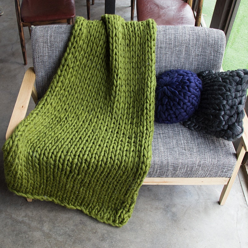 Knitted Throw with Chunky Pattern for Sofa and Bed Soft Woolen Blanket Cozy Knit Design Living Room Bedroom | Sansoti