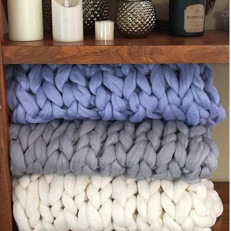 Knitted Throw with Chunky Pattern for Sofa and Bed Soft Woolen Blanket Cozy Knit Design Living Room Bedroom | Sansoti