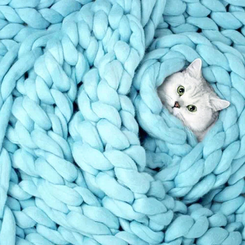 Knitted Throw with Chunky Pattern for Sofa and Bed Soft Woolen Blanket Cozy Knit Design Living Room Bedroom | Sansoti