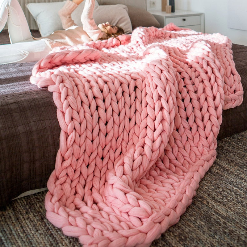 Knitted Throw with Chunky Pattern for Sofa and Bed Soft Woolen Blanket Cozy Knit Design Living Room Bedroom | Sansoti