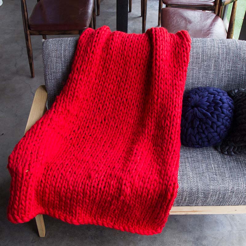 Knitted Throw with Chunky Pattern for Sofa and Bed Soft Woolen Blanket Cozy Knit Design Living Room Bedroom | Sansoti