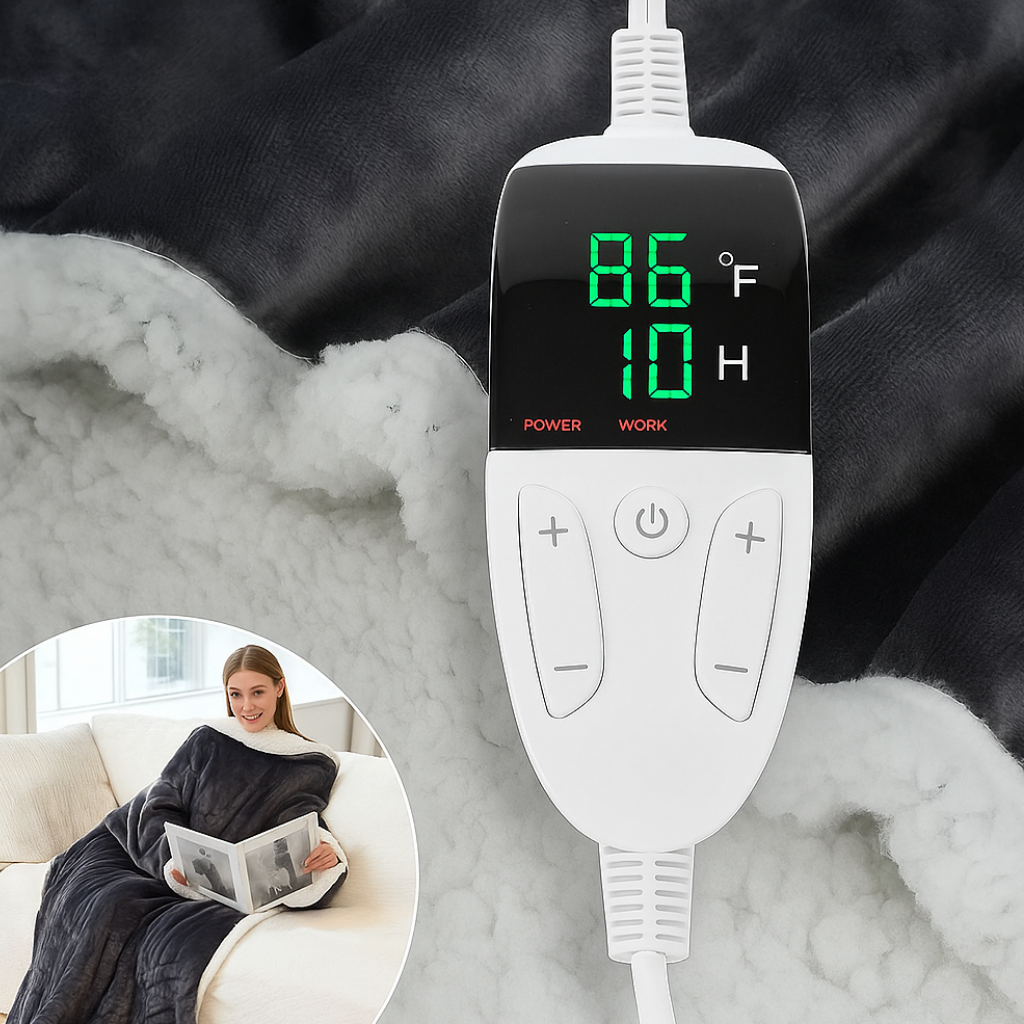 Verwarmde Omslagdeken Fleece Sherpa met Mouwen Voetvakken 6 Warmtestanden Draagbaar Elektrisch Comfort | Sansoti