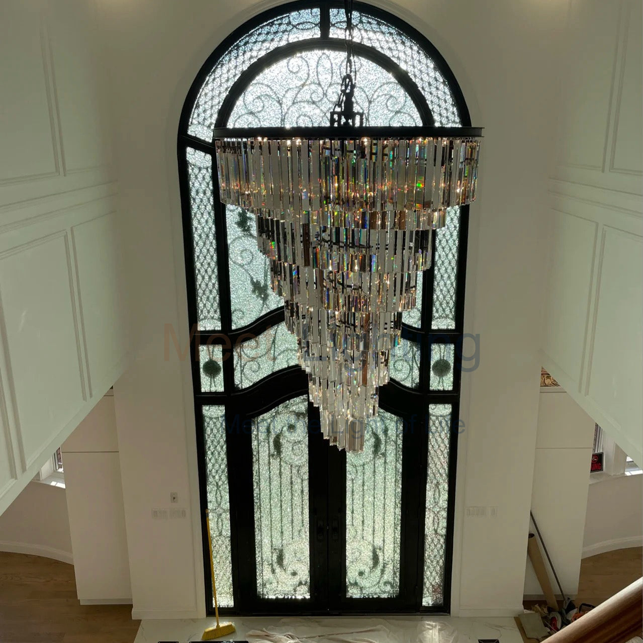 Lustre en cristal en spirale à plusieurs niveaux, métal noir, pour salle à manger et salon, verre optique, décoration, 93-183 cm | Sansoti
