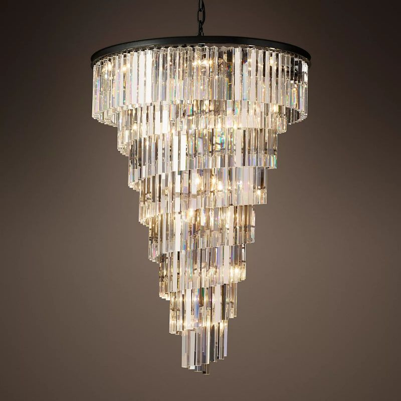 Lustre en cristal en spirale à plusieurs niveaux, métal noir, pour salle à manger et salon, verre optique, décoration, 93-183 cm | Sansoti