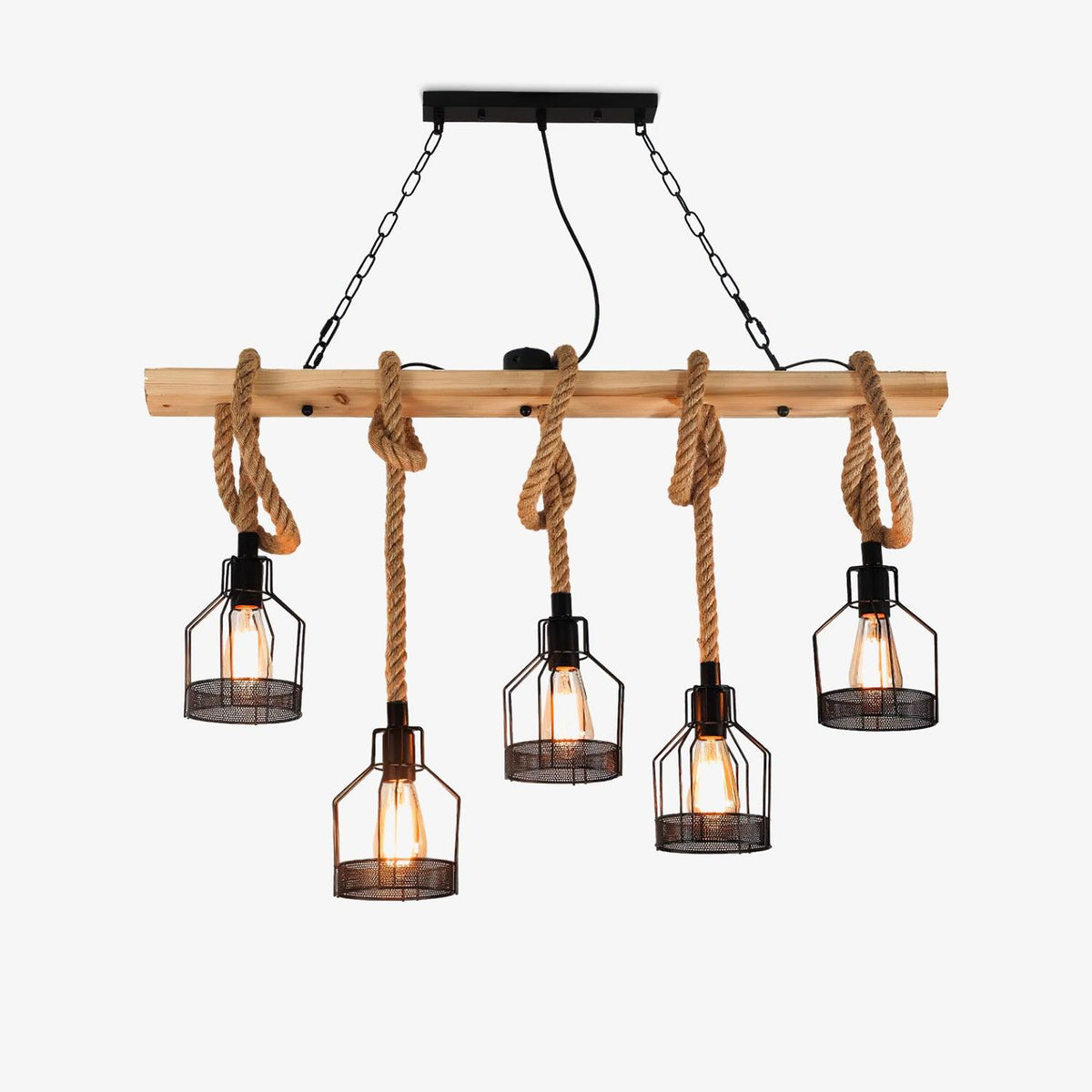 Henneptouw Hanglamp Industrieel Metaal 3-5-8 Lichtpunten Granaatmodel Vintage Snoerverlichting Eetkamer Woonkamer | Sansoti